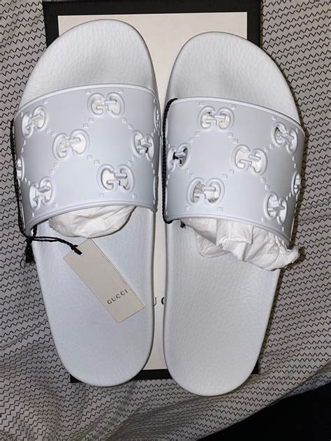 whote gucci slides|Gucci slides white women's.